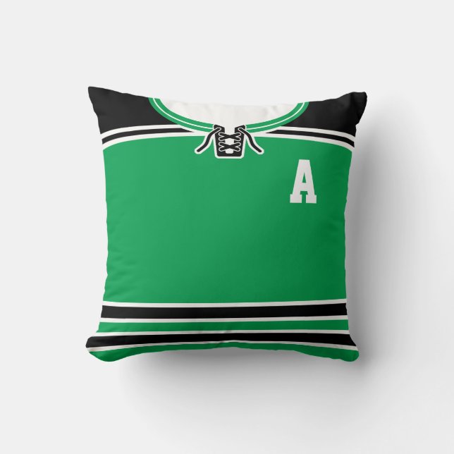 Name & Number Green Customisable Hockey Jersey Cushion (Front)