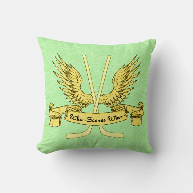 Name & Number Hockey Who Scores Wins Pillow (Front)
