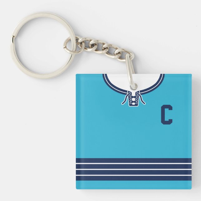 Name & Number Jersey Keyring, Hockey Lacrosse Key Ring (Front)
