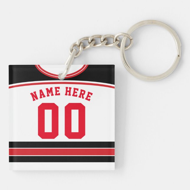 Name & Number Jersey Keyring, Hockey Lacrosse Key Ring (Back)