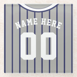 Name & Number Navy Pinstripe Baseball Glass Coaster