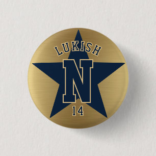 Name Number Star Navy Blue and Gold Veteran 3 Cm Round Badge