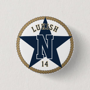 Name Number Star Navy Blue and Gold Veteran 3 Cm Round Badge