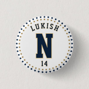 Name Number Stars Navy Blue and Gold Veteran 3 Cm Round Badge