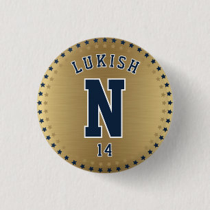 Name Number Stars Navy Blue and Gold Veteran  3 Cm Round Badge
