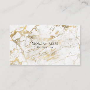 Name & Occupation, QR code, White & Gold Marble Business Card