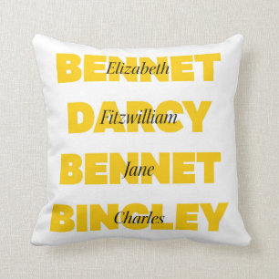 Name of Main Characters from Pride and Prejudice Cushion