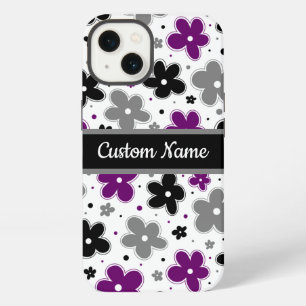 Name on Ace Pride Flowers Purple Grey Black White iPhone 13 Case