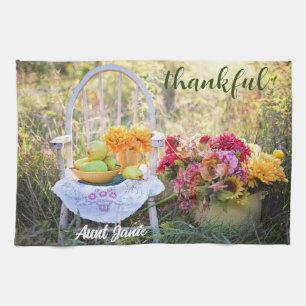 Name on Beautiful Colourful, Autumn thankful 16x24 Tea Towel