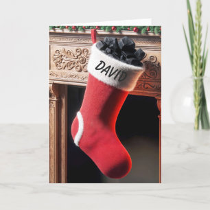 Name On Christmas Stocking Filled With Coal Card