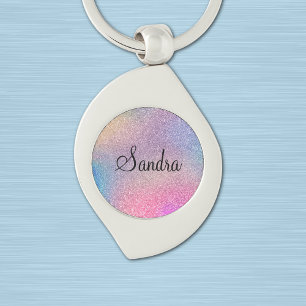 Name on Colorful Rainbow Glitter Print Swirl Key Ring