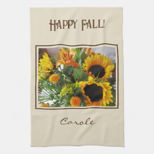 Name on Colourful Large Sunflowers Print 16x24 Tea Towel