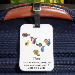 Name on Colourful Paper Quilled Paisleys Travel Luggage Tag