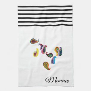 Name on Colourful Quilled Paisleys Kitchen Towel