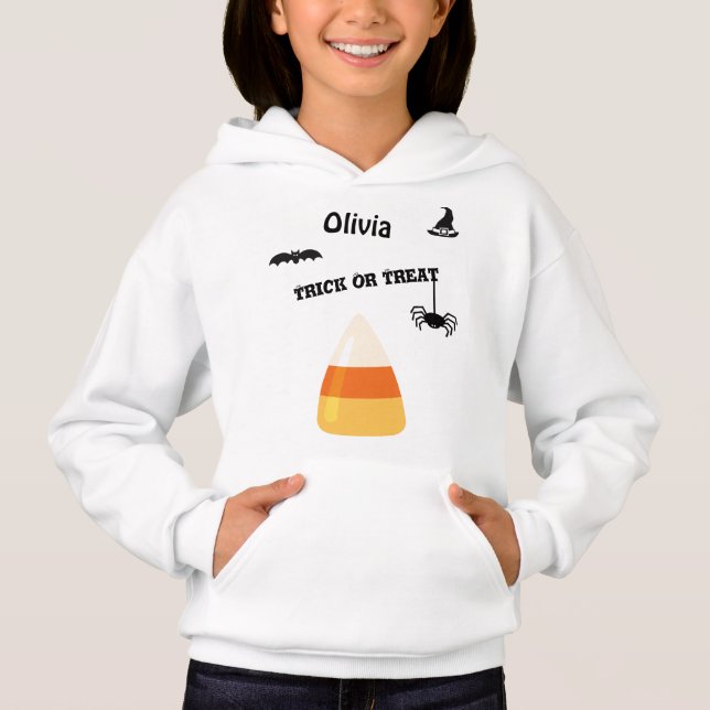 Name on Decorated Kids' Halloween Pullover Hoodie (Front)