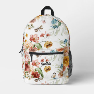 Name on Dutch Art Watercolor Floral Pattern Printed Backpack