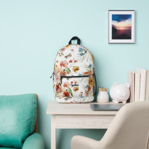 Name on Dutch Art Watercolor Floral Pattern Printed Backpack