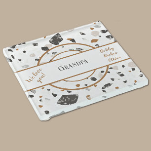 Name on Earth Tones Terrazzo Pattern on Glass Coaster