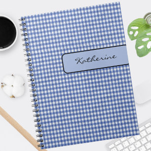 Name on Faux Tab Blue Check Gingham 6.5x 8.75 Notebook