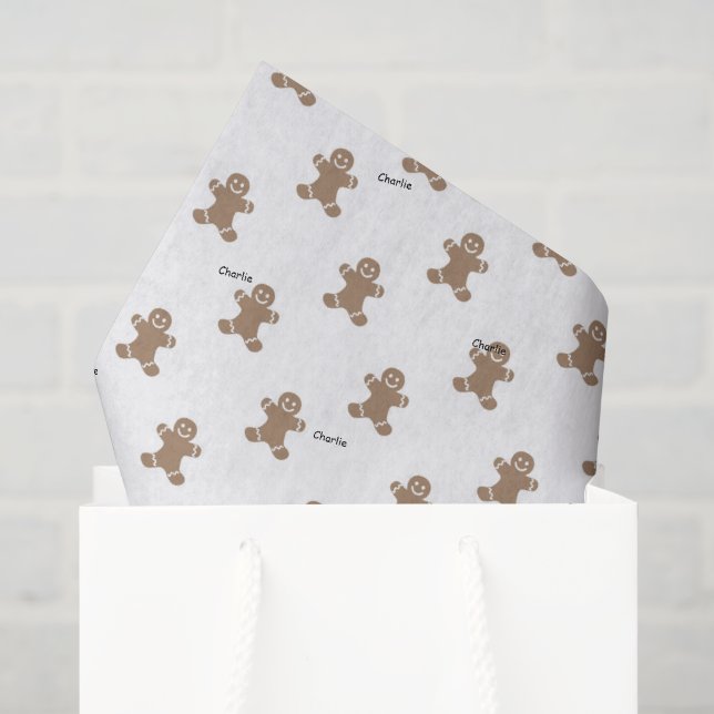 Name on Gingerbread Man Iced Cookie Pattern Tissue Paper (Gift Bag)