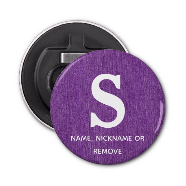 Name on Purple Denim Print 2.25" Magnet Bottle Opener (Front)