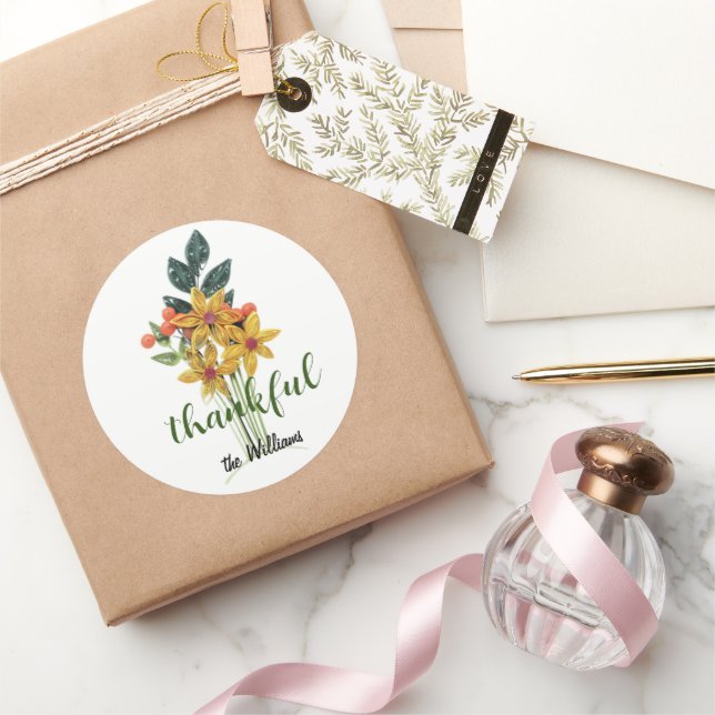 Name on Quilled Autumn Flowers 3-inch thankful Classic Round Sticker (Gifting)