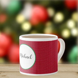 Name on Red & White Swiss Dots 6oz Espresso Cup