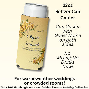 Name on Slim Seltzer Can Cooler Golden Flowers