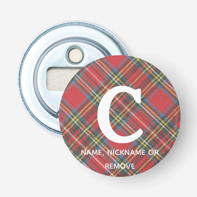 Name on Stewart Tartan Plaid Print 2.25" Magnet Bottle Opener (Front)