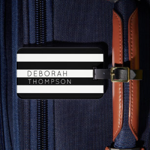 Name on Stripes black and white Luggage Tag