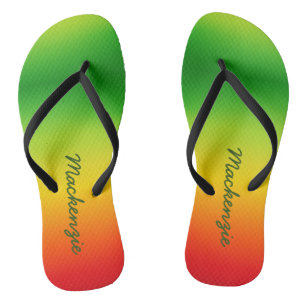 Name on Tropical Colours Gradient Green Yellow Red Flip Flops