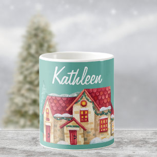Name on Whimsical Christmas Home 11oz Coffee Mug
