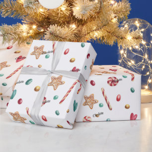 Name on Whimsy Holiday Candy Pattern 30-in by 6ft Wrapping Paper