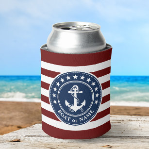 Name or Boat Name Nautical Anchor Stars Stripes Can Cooler