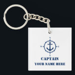 Name or Boat Name Nautical Compass Anchor White Key Ring<br><div class="desc">Your Custom Name or Boat Name With a Nautical Compass Anchor Keychain.</div>