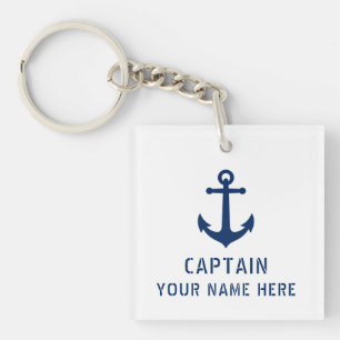 Name or Boat Name Nautical Vintage Anchor White Key Ring