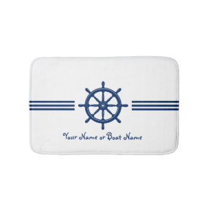 Name or Boat Nautical Ships Wheel Helm Navy Bath Mat