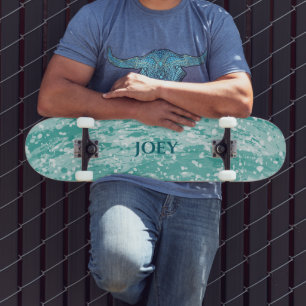 Name or Initials Teal Paint Splotches Skateboard