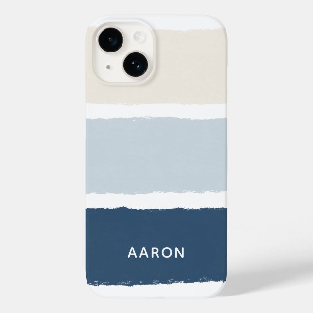 Name or Monograms Paintbrush Stripes in Blues Ecru Case-Mate iPhone Case (Back)