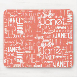 Name Orange and White Word Cloud Personalise Mouse Mat