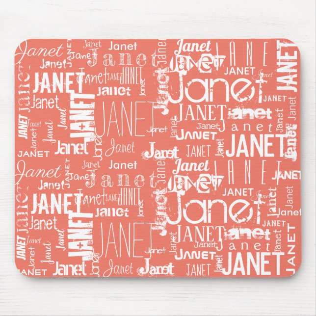 Name Orange and White Word Cloud | Personalise Mouse Mat (Front)