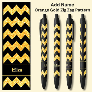Name  Orange Gold Zig Zag on Black Ink Pen