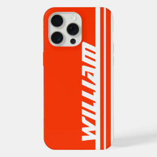 Name orange & white stripe sports iPhone 15 pro max case