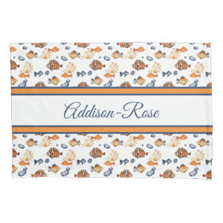 Name Orange White Tropical Fish Pattern Nursery Pillowcase