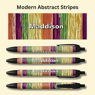 Name - Orange Yellow Brown Tones Abstract Stripes Black Ink Pen