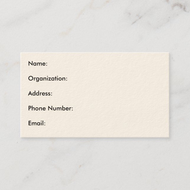 Name:Organisation:Address:Phone Number:Email: Business Card (Front)