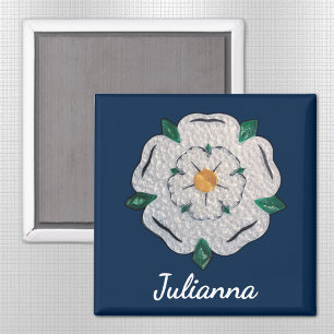 Name, Paper Quilled Yorkshire White Rose 2-in Magnet