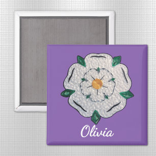 Name, Paper Quilled Yorkshire White Rose 2-in Magnet