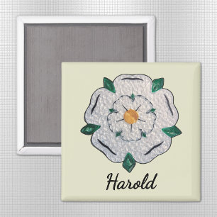 Name, Paper Quilled Yorkshire White Rose 2-in Magnet