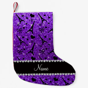Name paris eiffek tower indigo purple glitter small christmas stocking
